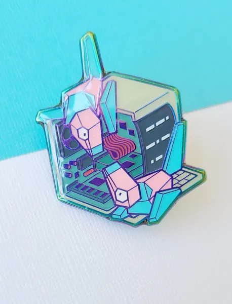 PokeHabitat: Virtual Rainbow Metal Porygon Enamel Pin