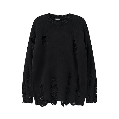 HANGJIA Black Oversized Ripped Sweater