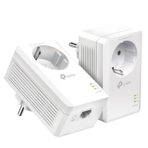 TP-Link Powerline Adapter Set TL-PA7017P KIT(1000Mbit/s, mit Steckdose, Gigabit-Port, Plug&Play, Kompatibel mit allen HomePlug AV/AV2 Powerline Adaptern, Ideal für Media-Streaming) - AV1000 Kit mit Steckdose