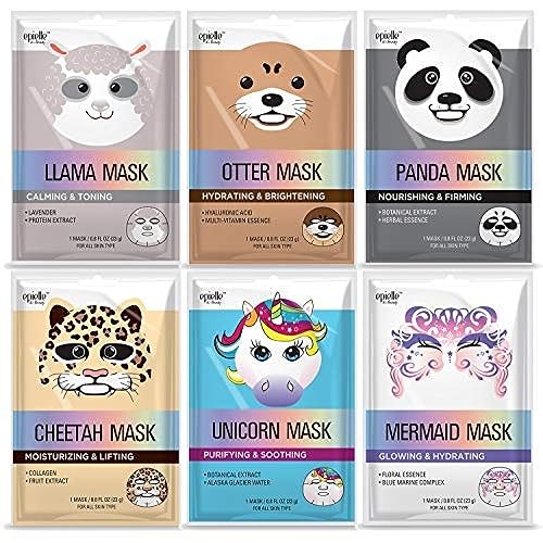 Epielle Animal Character Sheet Masks | Korean Spa Masks for All Skin Types | Spa Gifts, Kids' Birthday Party, Girls' Night, Skincare Party | Assorted 6 Pack | Korean Skincare - Assorted Character Mask-6pk A