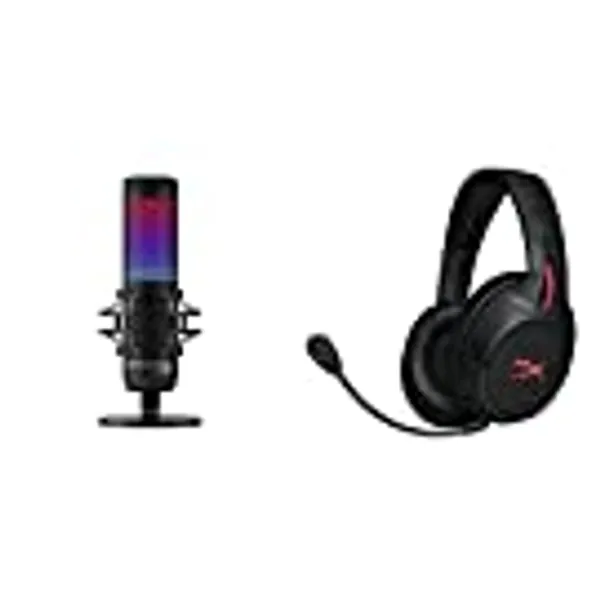 HyperX QuadCast S – RGB USB Condenser Microphone for PC, PS4, PS5 and Mac & Cloud Flight - Wireless Gaming Headset, Long Lasting Battery up to 30 Hours, Detachable Noise Cancelling Microphone