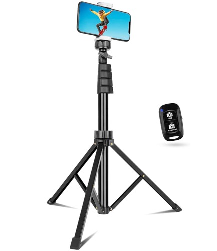 Sensyne 62" Phone Tripod & Selfie Stick, Extendable Cell Phone Tripod Stand with Wireless Remote and Phone Holder, Compatible with iPhone Android Phone, Camera (Black) - Black