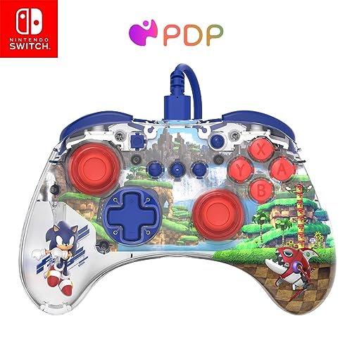 PDP REALMz™ Nintendo Switch Pro Controller, Customizable LED Lighting, 3.5mm Headphone Jack, Officially Licensed by Nintendo and SEGA: Sonic Superstars (Sonic Green Hill Zone) - Sonic (Wired) - Nintendo Switch
