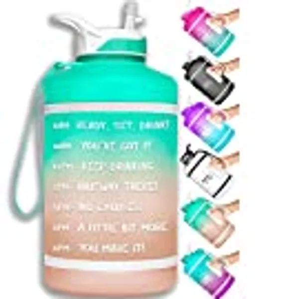 NatureWorks HydroMATE 64 oz Water Bottle with Time Markers Hourly BPA FREE Reusable Leak Proof Jug with Straw and Handle Half Gallon