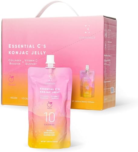 EVERYDAZE Essential C’s Collagen + Vitamin C Konjac Jelly | Vegan, 10 Calories, 0 Sugar | Peach | 10 Packs | Healthy Diet Pouch Drinkable Snack Drink, Weight Management - Peach