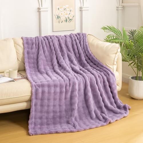 YUSOKI Faux Fur Throw Blanket with 3D Bubbles Super Soft Fuzzy Cozy Thick Blanket for Couch Chair Sofa Gift Home Décor(Lilac Purple,50 * 60inches) - Lilac Purple - Throw(50" x60")