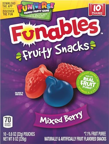 Funables Fruity Snacks, Mixed Berry Fruit Flavored Snacks, 0.8 Ounce Pouches (Pack of 10) - 10 Count