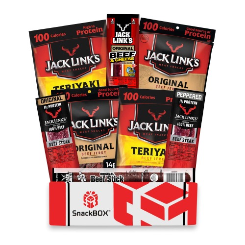Jack Link's Beef Jerky Care Package | Gift Basket | Snack BOX (8 Items) Great for Christmas, Date Night, College, Gift for Guys, Camping, Hunting and Much more! | by SnackBOX - 