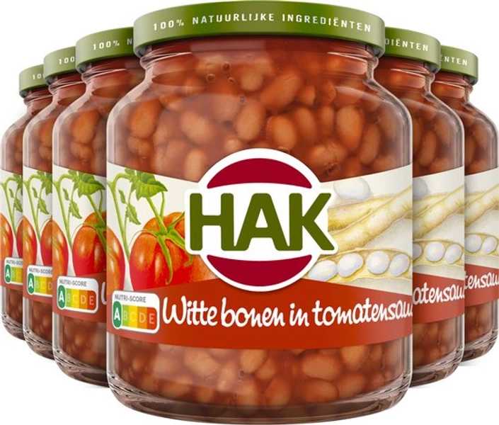 HAK Witte bonen in tomatensaus - Tray 6x360 gram - Vegan - Plantaardig - Vegetarisch - Gemaksgroenten - Groenteconserven - Lekker bij English Breakfast
