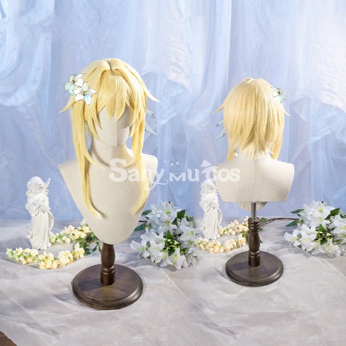 【In Stock】Game Genshin Impact Female Traveler Lumine Cosplay Wig  Gold Short Hair
