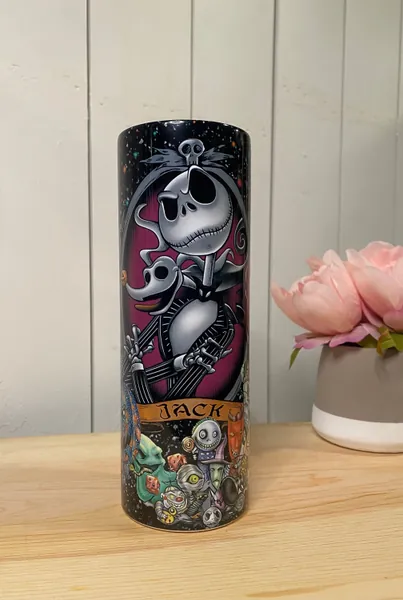 Jack and sally, nightmare before christmas, jack Skellington tumbler includes: lid and straw