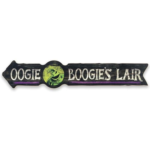 Open Road Brands Disney The Nightmare Before Christmas Oogie Boogie's Lair Arrow Wood Wall Decor - Fun Oogie Boogie Sign for Halloween Decorating - Black