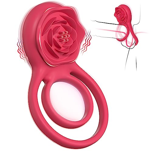 Vibrating Cock Ring with Rose Clitoral Stimulator, Pleasure Penis Ring Vibrator Couples Adult Sex Toys for Men Women, 7 Vibrations Male Couple Sex Toy - Rose