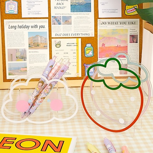 1 Piece Kawaii Acrylic Pen Holder Desktop Organizer Creative Cute Bear Bunny Office Stationery Cosmetics Storage Box