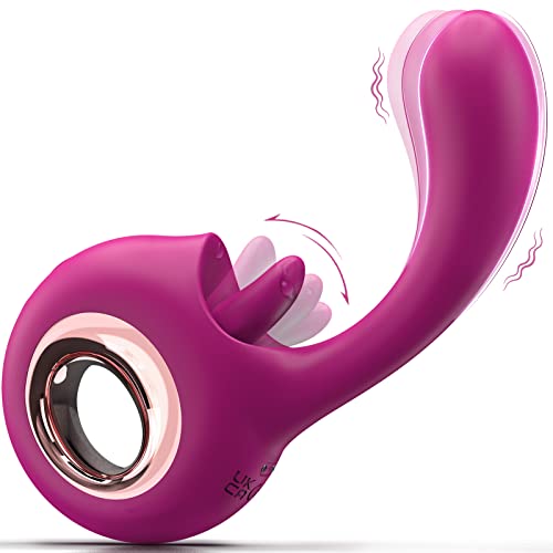Adult Toys, G Spot Dildo Vibrator, 2 in 1 Tongue Licking & Vibrating Rose Sex Stimulator for Women with 9 Modes, Rechargeable Waterproof Adult Sex Toys for Women and Couples - C-burgundy