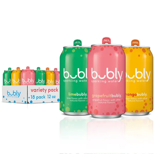 bubly Sparkling Water, Tropical Thrill Variety Pack, 12 fl oz Cans (18 Pack) - 3 Flavor Tropical Thrill Variety Pack