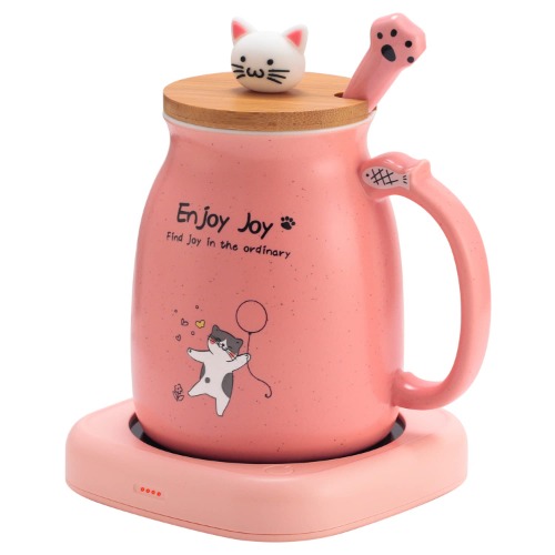 Bsigo Smart Coffee Mug Warmer & Cute Cat Mug Set, Beverage Cup Warmer for Desk Home Office, Candle Warmer Plate for Milk Tea Water with Two Temperature Setting(Up to 140℉/ 60℃), 8 Hour Auto Shut Off - 18W Pink