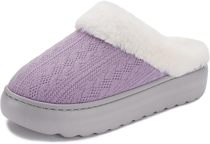 BRONAX Pillow Warm Fuzzy House Slippers for Women with Cushioned Thick Sole - 6-7 - Purple