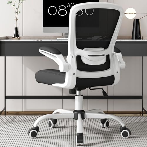 Office Chair, Ergonomic Desk Chair with Adjustable Lumbar Support, High Back Mesh Computer Chair with Flip-up Armrests-BIFMA Passed Task Chairs, Executive Chair for Home Office - White - Modern