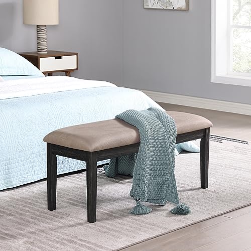 Yone jx je Upholstered Entryway Bench, Bedroom Bench for End of Bed, Dining Bench with Padded Seat for Kitchen, Living Room, Fabric Solid Wood Indoor Bench (Black Grey) - Black Grey