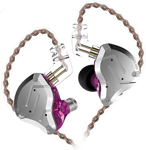 KZ ZS10 Pro IEM Earphones Wired Noise Cancelling Earbuds,4BA+1DD 5 Driver in-Ear HiFi Metal Earphones with Stainless Steel Faceplate, 2 Pin Detachable Cable(Purple, Without Mic) - without Mic - Purple