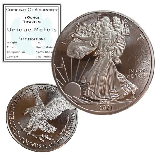 1 Ounce OZ 999 Fine Solid Titanium Walking Liberty Eagle Round Coin Ingot Bullion Proof Mint