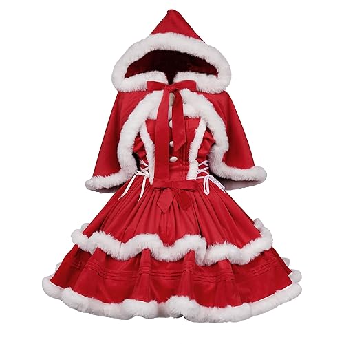 ZZEQYG Christmas Dresses for Women Solid Color Fashion Warm Halter Dress Suit with Cloak - Large - Dress Suit-red