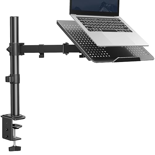 HUANUO Laptop Desk Mount, Laptop Mount for 17-inch Notebooks or 15”-32” Monitors, Laptop Arm with Ventilated Tray, Fully Adjustable Arm with Tilt, Swivel & Rotation, Holds up to 22 lbs