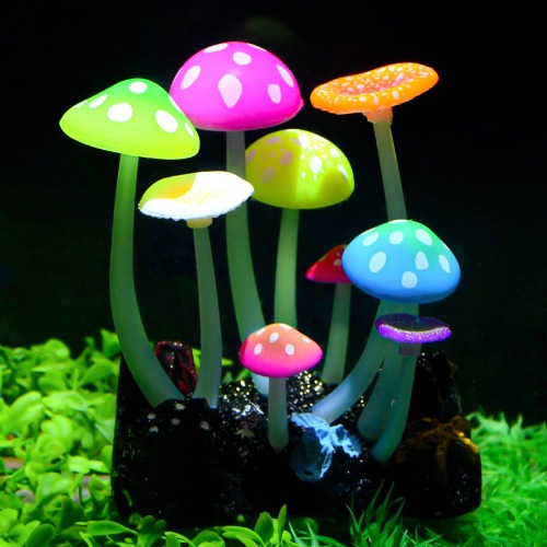 Uniclife Glowing Effect Artificial Mushroom Aquarium Plant Decor Ornament Decoration for Fish Tank Landscape - Mushroom