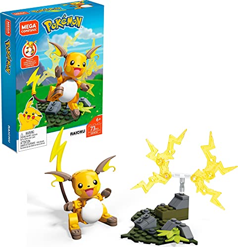 Mega Construx Pokemon Raichu Construction Set with character figures, Building Toys for Kids , 6 years and up (73 Pieces) - Raichu