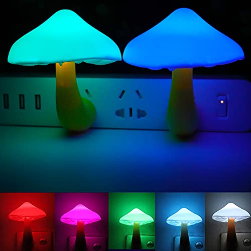 AUSAYE 2Pack LED Night Light Plug in Lamp 7-Color Changing Cute Mushroom Light Sensor Night Lights for Adults Kids NightLight - 7-color Changing décor Light