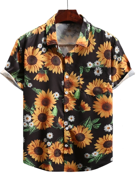 Manfinity RSRT Men Sunflower Print Pocket Shirt