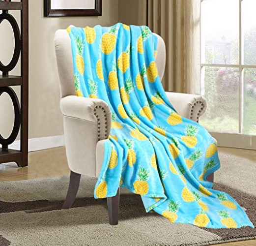 Valerian Luxury Velvet Super Soft Light Weight Blanket Prints Fleece Throw - All Year Round Home Decor, Fuzzy Warm and Cozy Throws, Couch and Gift, 50 x 60inch, Pineapple - 50 x 60" - Pineapple