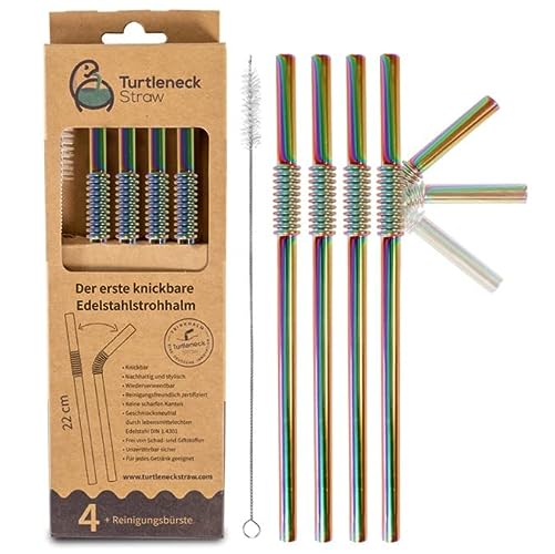 Bendable Straw | The Only Flexible Stainless Steel Straw | Patented & Hygienic Certified | Metal Straw | Reusable | Drinking Straws | 5 pcs Set (rainbow) - Rainbow
