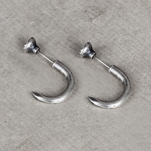 Punk Bent Hook Straight Nail Sterling Silver Stud Earring - 925 Silver / Bent Hook / A Pair
