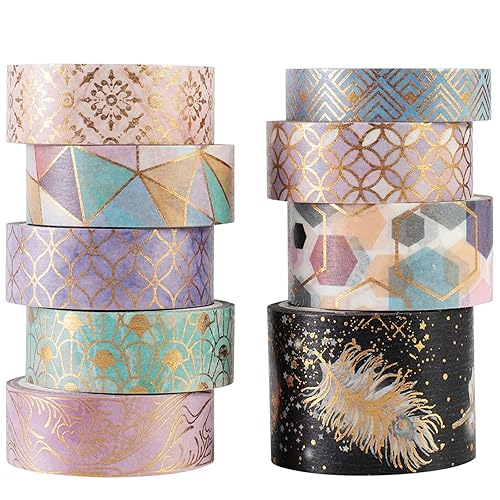 YUBBAEX Mystic Gold Washi Tape Set Wide Silver Foil Masking Tape Decorative for Arts, DIY Crafts, Journal Supplies, Planners, Scrapbook, Card/Gift Wrapping (Geometric Aesthetics) - Geometric Aesthetics