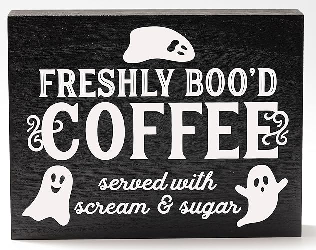 Freshly Booed Coffee Sign Halloween Coffee Bar Decor for Halloween Kitchen Decor - Freshly Booed Coffee