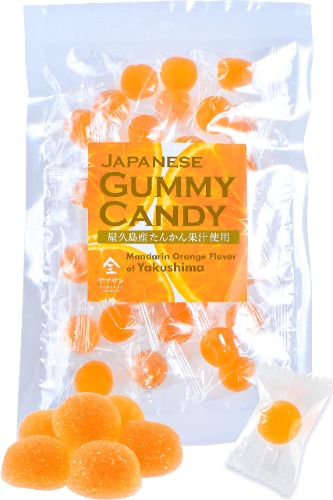Japanese Gummy Candy - Mandarin Orange Flavor of Yakushima, Individually Wrapped, No Chemical Seasoning, Gluten and Fat Free Sweets (4.9OZ)【YAMASAN】 - 