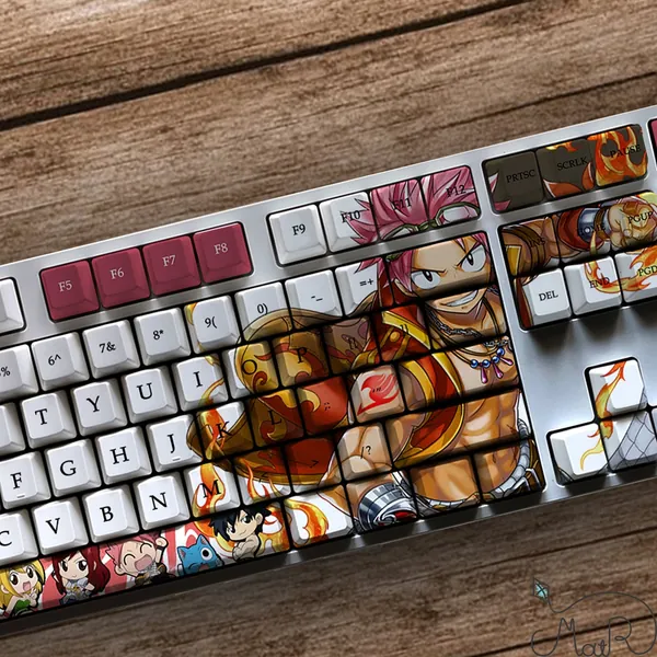 Fire Dragon Slayer Magic Theme Keycap Set | Natsu Dragneel Anime Serie Pbt Schlüsselkappen 108 Tasten Set für mechanische Tastatur-Profil-Schlüsselverschluss
