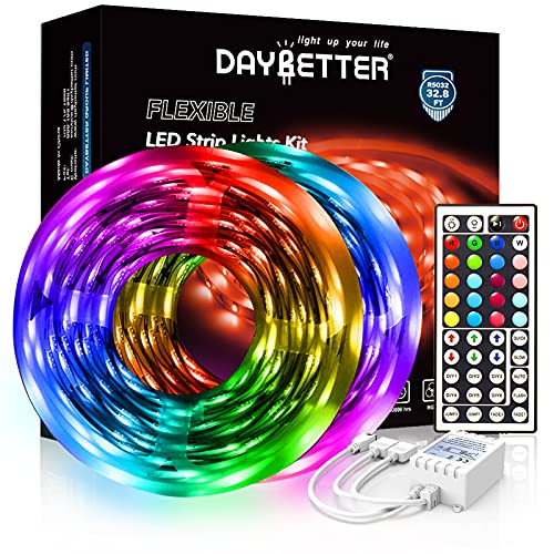 DAYBETTER Led Strip Lights 32.8ft 5050 RGB 300 LEDs Color Changing Lights Strip for Bedroom, Desk, Home Decoration, with Remote and 12V Power Supply - 32.8FT