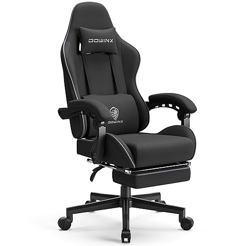 Dowinx Gaming Chair Fabric with Pocket Spring Cushion, Massage Game Chair Cloth with Headrest, Ergonomic Computer Chair with Footrest 290LBS, Black - Black