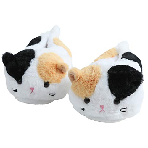 Millffy Women's Winter Cute cat plush animal slippers Warm kitten Slipper - 8-10 - White Cat
