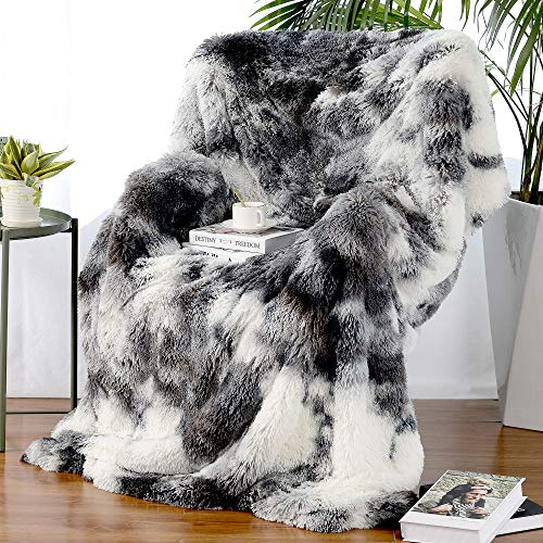 Hugs Living Frosty Faux Fur Throw Blanket with Super Soft Shaggy Long Fur (Marble, 50" x 70") - Marble - 50" x 70"