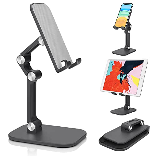 Cell Phone Stand, Angle Height Adjustable Foldable Cell Phone Stand Holder for Desk, Compatible with iPhone, Android All Mobile Phones (Black) - Black