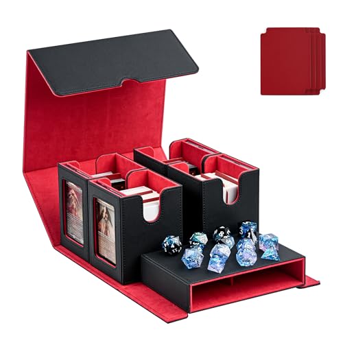 Kabinka Card Deck Box for MTG Window,5 in 1 Trading Card Storage Box with Dividers Holds 640+ Single-sleeved Cards,Detachable Card Case for Commander/TCG/CCG/Sports Cards(Black&Red) - Black&red - 5 IN 1