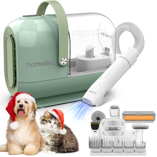 Homeika Pet Grooming Kit & Vacuum 99% Pet Hair Suction, 7 Pet Grooming Tools, 5 Nozzles, 3L Cup, Storage Bag, Dog Grooming Vacuum with Hair Roller/Massage Nozzle/Shedding Brush for Dog, Cat, Green - H317 Green