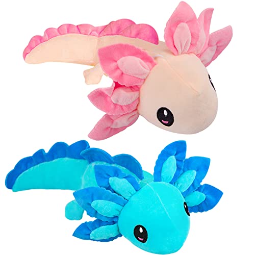 Axolotl Plush Toy,Axolotl Stuffed Animal,14.6" Kawaii Doll Stuffed Toy Gifts for Boys Girls (2pcs (Blue+Light Pink)) - 2pcs (Blue+light Pink)