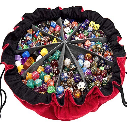 SIQUK Big Capacity Drawstring Dice Bags with Pockets Large DND Dice Storage Bag for RPG MTG Table Games, Hold Over 300 Dice, Red - Red