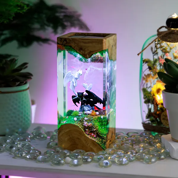 Toothless Night Lights, Toothless and light fury Epoxy lamp Table Lamp HTTYD night lamp, Home Decor Boho Birthday gifts for best friend