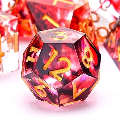 AUSTOR Polyhedral Dice Set 7-Die DND Dice Handmade Sharp Edge Dice for Dungeons and Dragons RPG MTG Table Games (Smoke Red) - Smoke Red